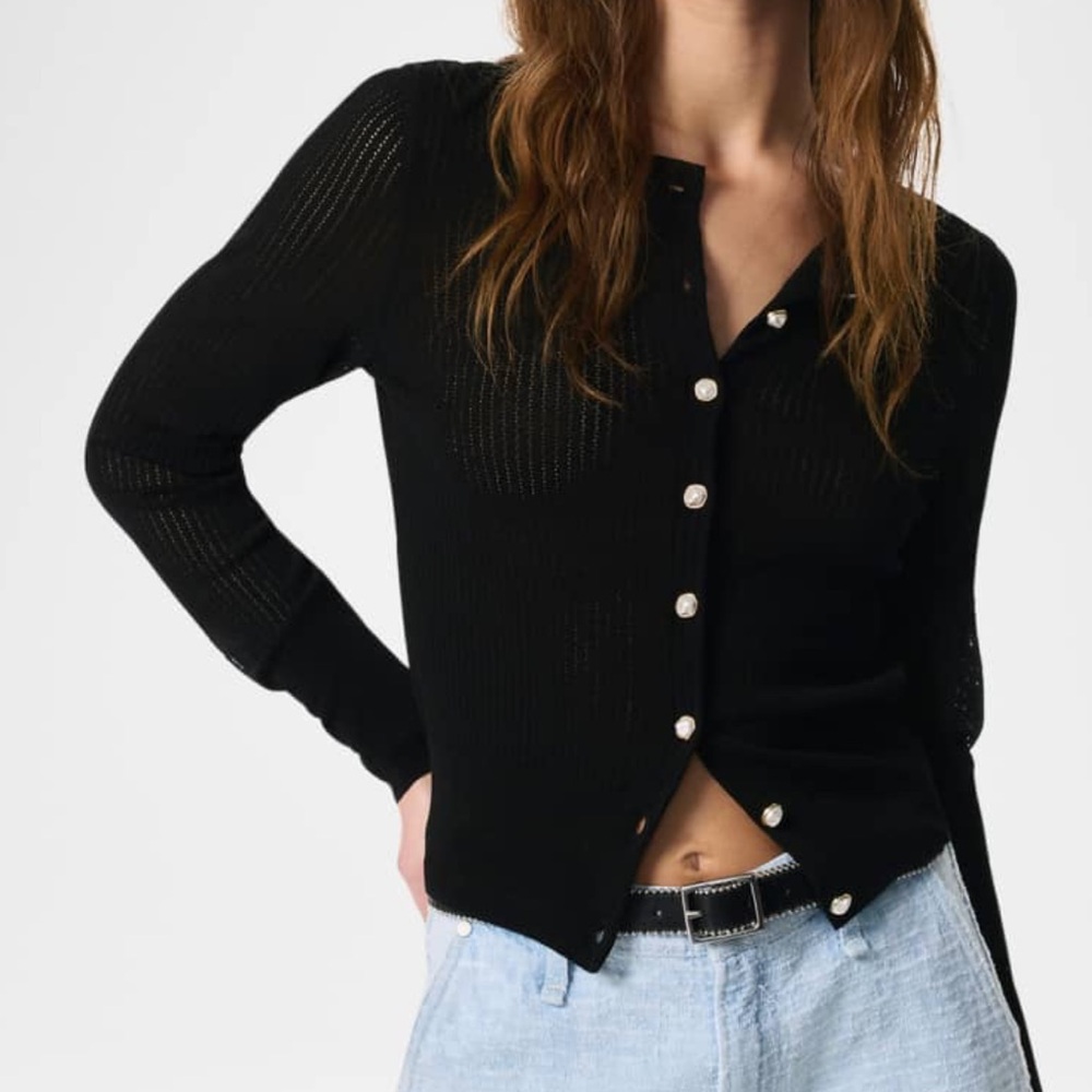 Rag & Bone Black Knit Top with Pearl Accents